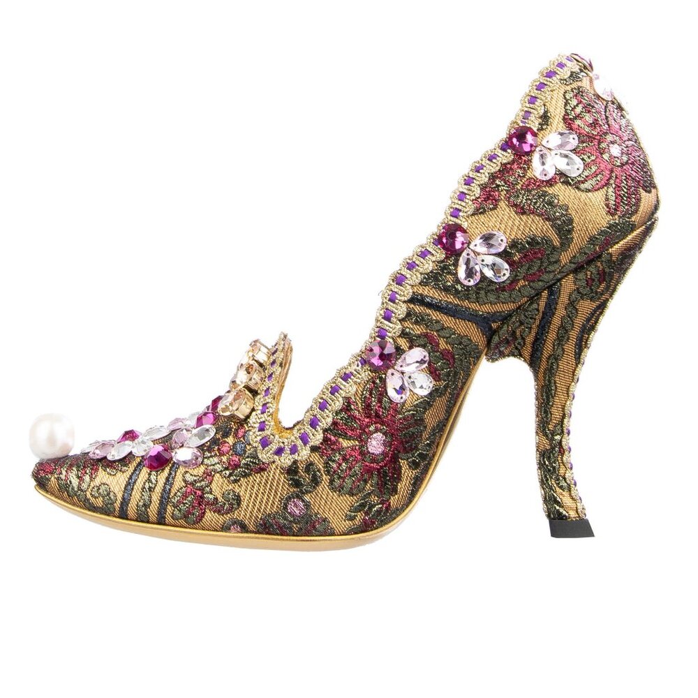Dolce & Gabbana - Lurex Jacquard Crystals Embroidered Pumps ALADINO Gold EUR 39, - Picture 3 of 5